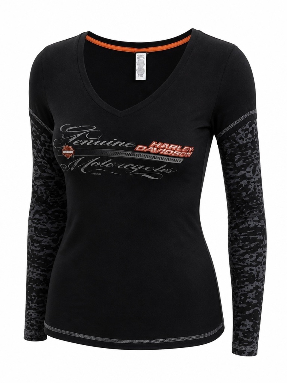 Harley-Davidson Women's Black V-Neck Long Sleeve Tee. Size XL